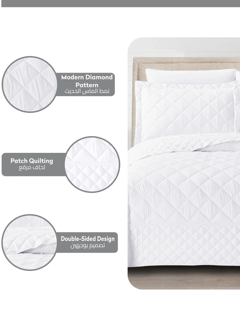 Donetella Quilt Set 3-Pcs Single Size Reversible Bedspread Coverlet Set Compressed Comforter Soft Bedding Cover With Matching Fitted Sheet Pillow Shams Pillow Cases Pearl White