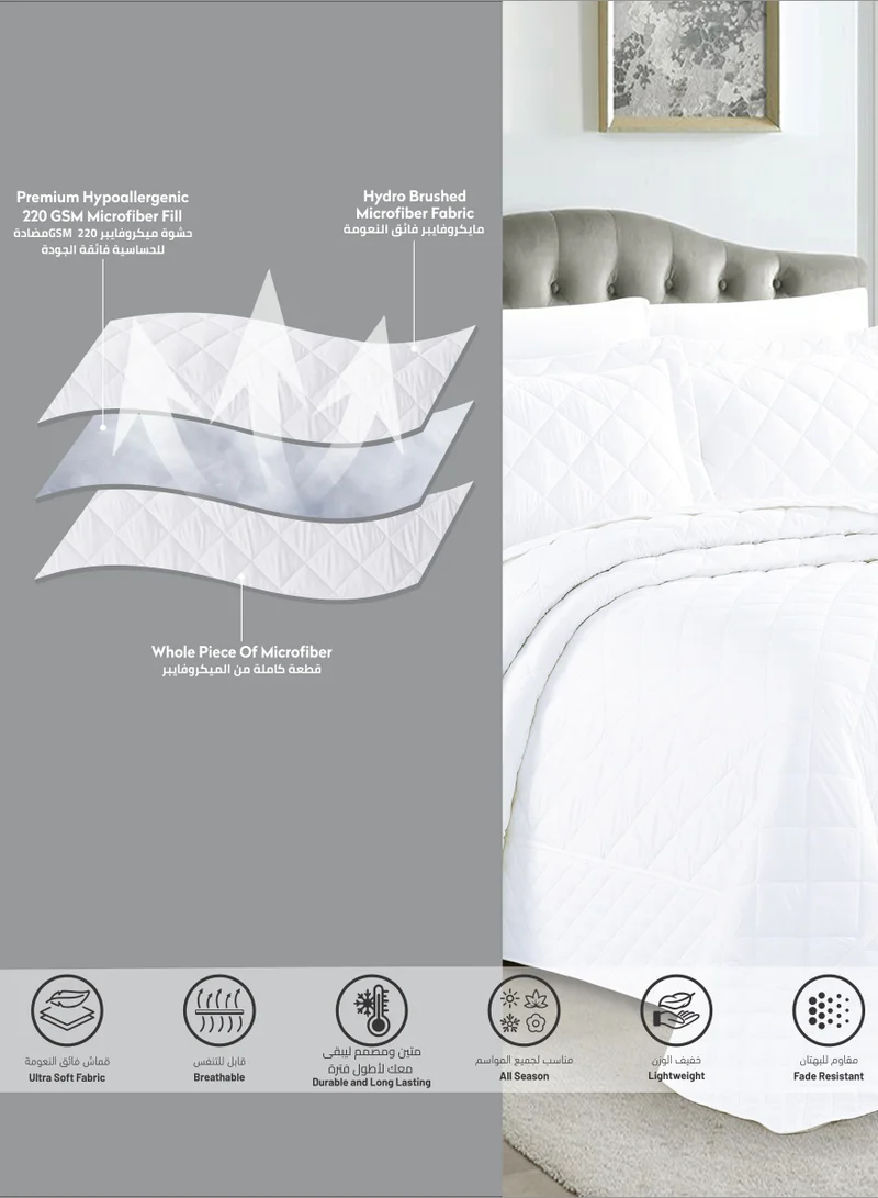 Donetella Quilt Set 3-Pcs Single Size Reversible Bedspread Coverlet Set Compressed Comforter Soft Bedding Cover With Matching Fitted Sheet Pillow Shams Pillow Cases Pearl White