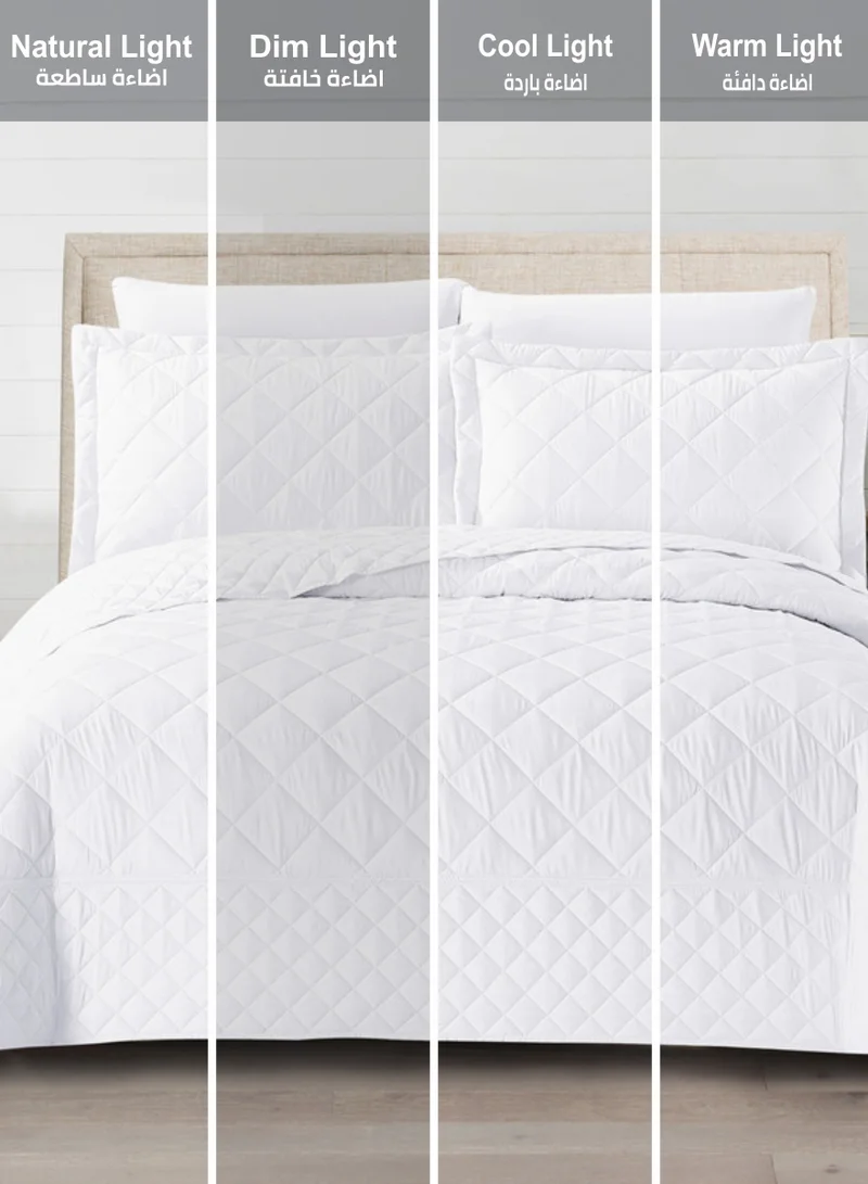 Donetella Quilt Set 3-Pcs Single Size Reversible Bedspread Coverlet Set Compressed Comforter Soft Bedding Cover With Matching Fitted Sheet Pillow Shams Pillow Cases Pearl White