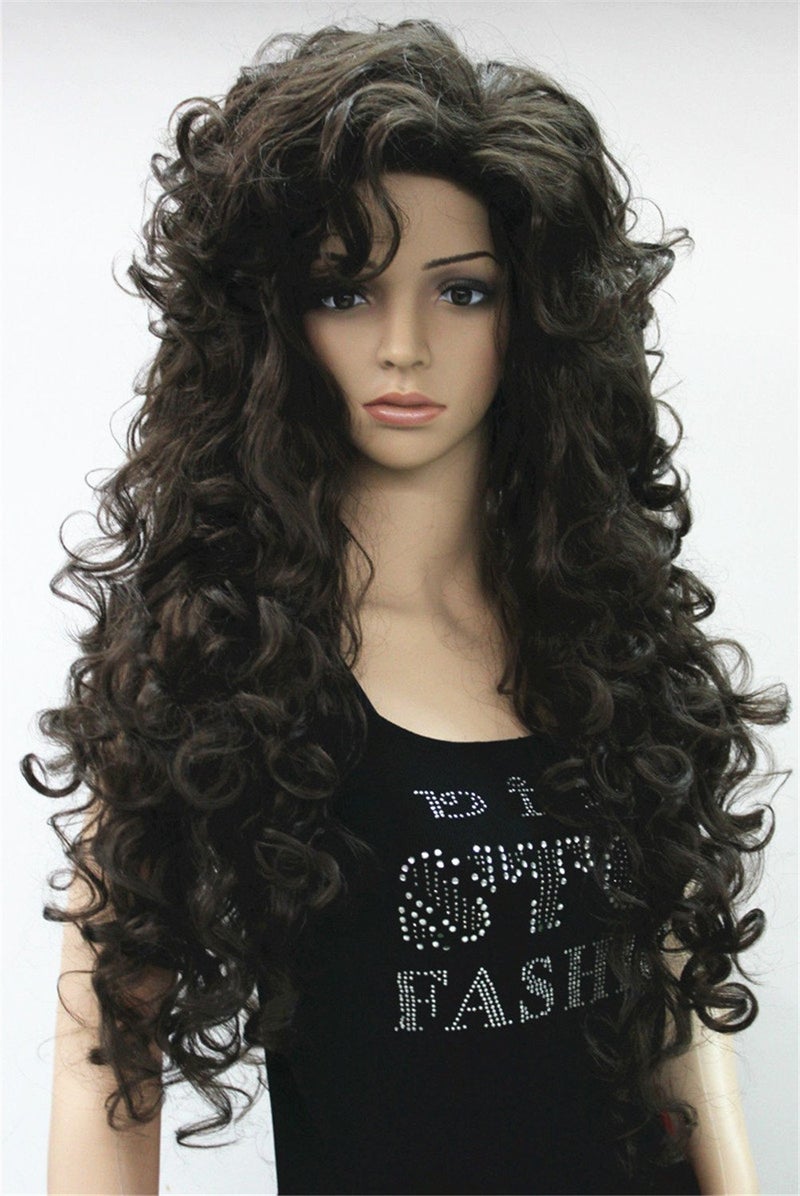 Lydell Women's wig Black/Red-brown Long Curly Hairstyles Hair Synthetic Full Wigs (Brown) - Image 2