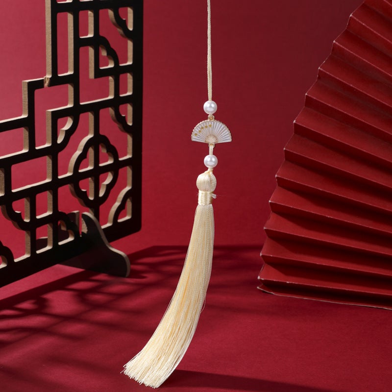 Generic Pearl White Fan Tassel Chinese Hanfu Car Pendant Beige