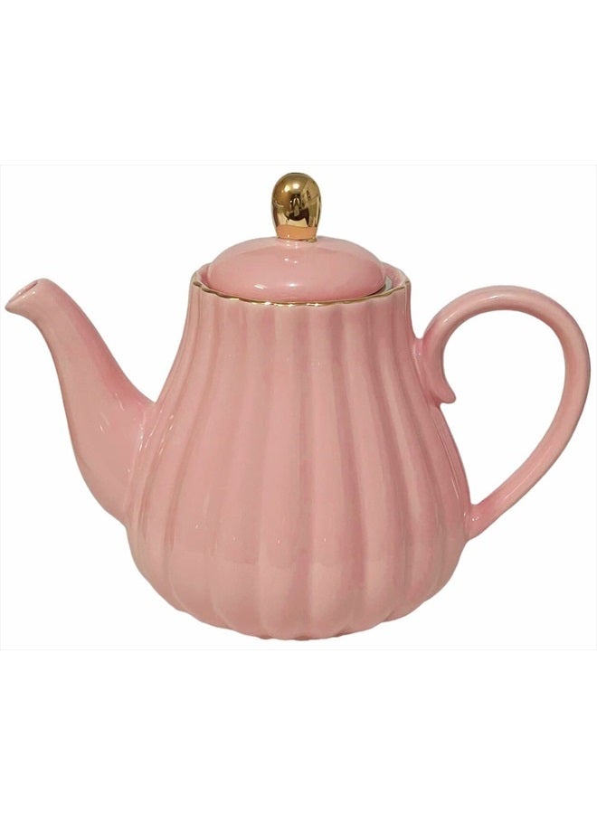 Eplze YBK Tech Strengthen Porcelain Teapot, 31oz Coffee Pot Ceramic Teapot- Stripe Design (Pink) - Image 1