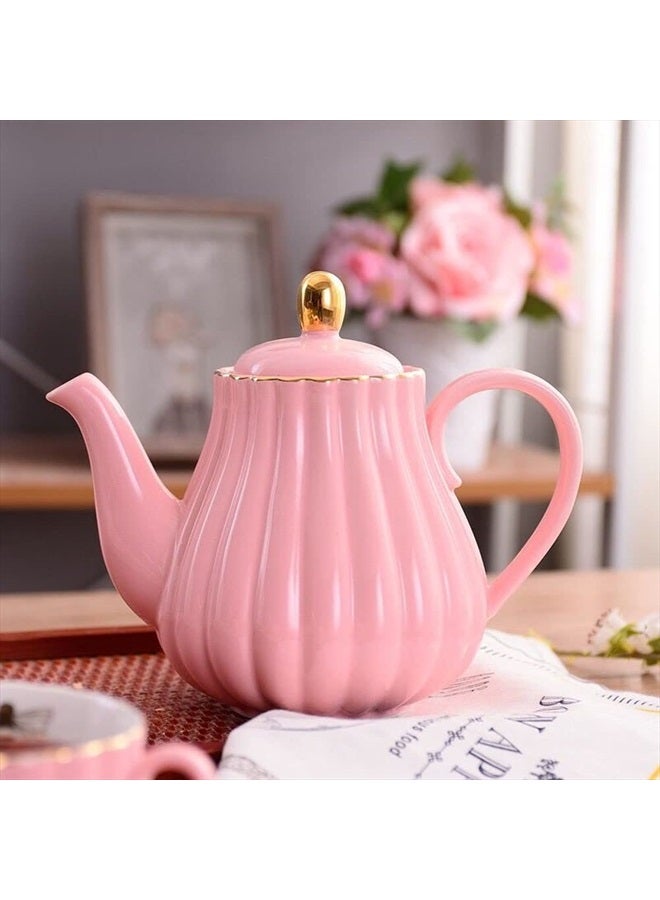 Eplze YBK Tech Strengthen Porcelain Teapot, 31oz Coffee Pot Ceramic Teapot- Stripe Design (Pink) - Image 3