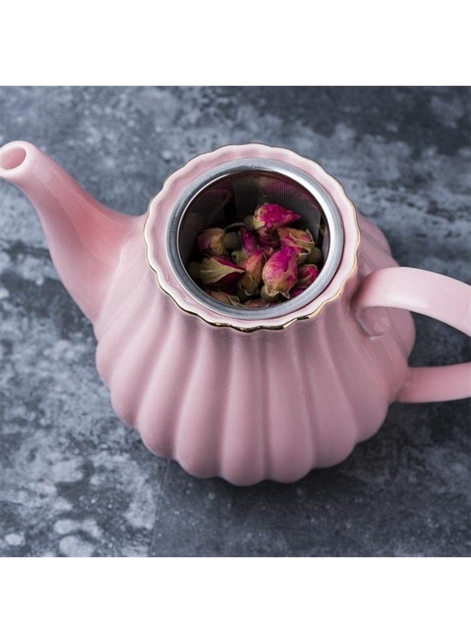 Eplze YBK Tech Strengthen Porcelain Teapot, 31oz Coffee Pot Ceramic Teapot- Stripe Design (Pink) - Image 4