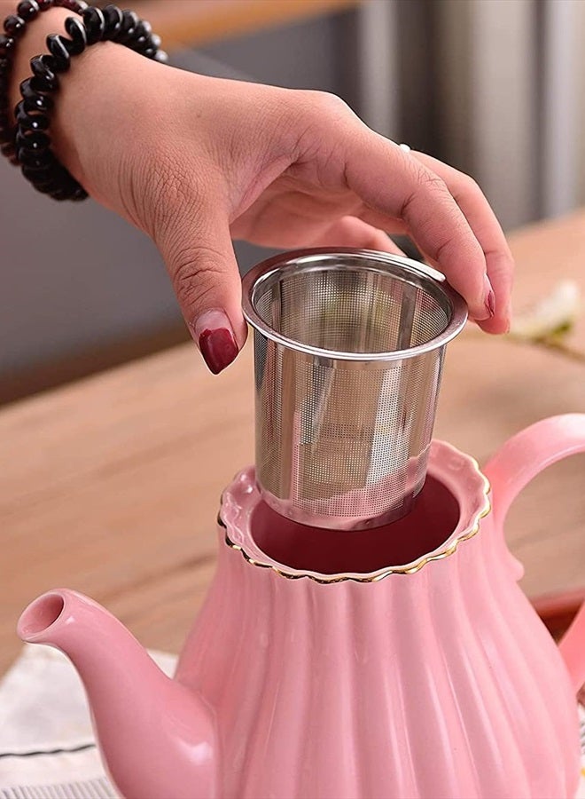 Eplze YBK Tech Strengthen Porcelain Teapot, 31oz Coffee Pot Ceramic Teapot- Stripe Design (Pink) - Image 5