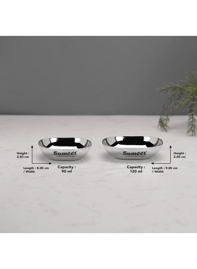 سوميت مجموعة أطباق سوميت المصنوعة من الفولاذ المقاوم للصدأ على شكل تفاحة صغيرة مربعة الشكل/طبق حلوى/طبق حلوى، مكونة من 12 قطعة، قطر 8 سم و9 سم، سعة 90 مل و120 مل (كل قطعة 6 قطع) - فضي - Image 4