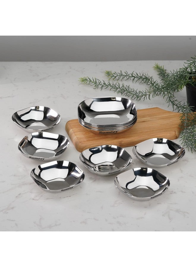 سوميت مجموعة أطباق سوميت المصنوعة من الفولاذ المقاوم للصدأ على شكل تفاحة صغيرة مربعة الشكل/طبق حلوى/طبق حلوى، مكونة من 12 قطعة، قطر 8 سم و9 سم، سعة 90 مل و120 مل (كل قطعة 6 قطع) - فضي - Image 1