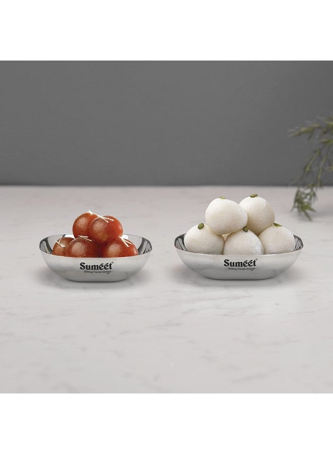 سوميت مجموعة أطباق سوميت المصنوعة من الفولاذ المقاوم للصدأ على شكل تفاحة صغيرة مربعة الشكل/طبق حلوى/طبق حلوى، مكونة من 12 قطعة، قطر 8 سم و9 سم، سعة 90 مل و120 مل (كل قطعة 6 قطع) - فضي - Image 3