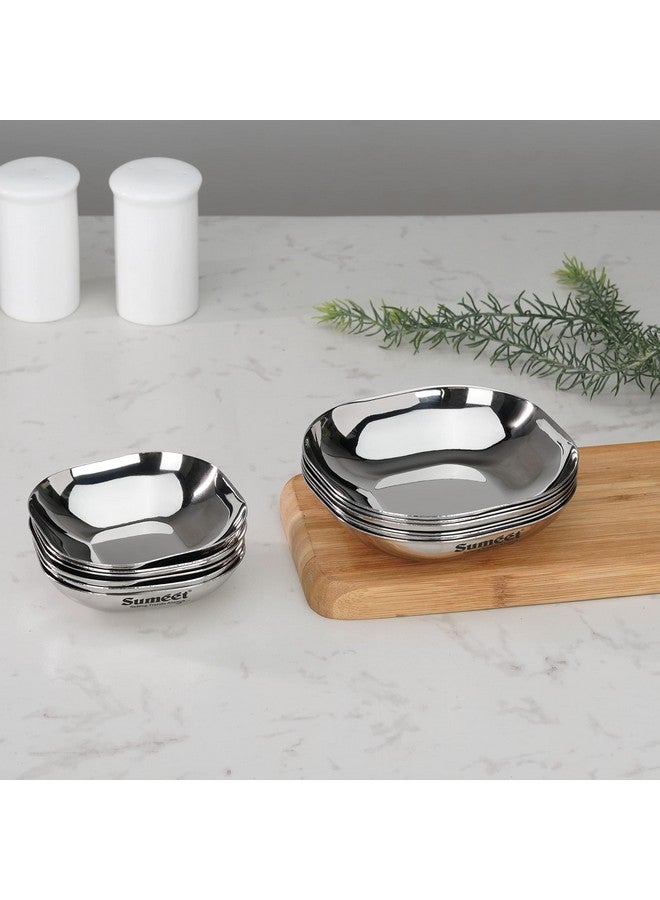 سوميت مجموعة أطباق سوميت المصنوعة من الفولاذ المقاوم للصدأ على شكل تفاحة صغيرة مربعة الشكل/طبق حلوى/طبق حلوى، مكونة من 12 قطعة، قطر 8 سم و9 سم، سعة 90 مل و120 مل (كل قطعة 6 قطع) - فضي - Image 5