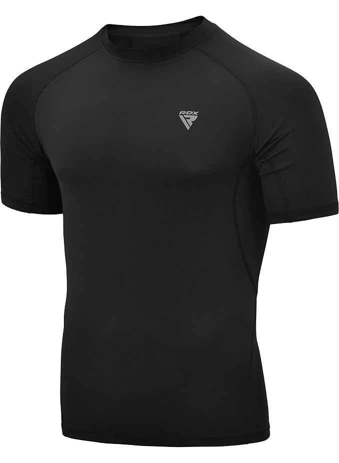 RDX Men's Rash Guard BJJ Compression Baselayer Top - Quick Cool Dry Wetsuit for MMA Training, Surfing, Running, and Cycling -2XL |Black/Black (CRL-T15BH-2XL) - Image 1