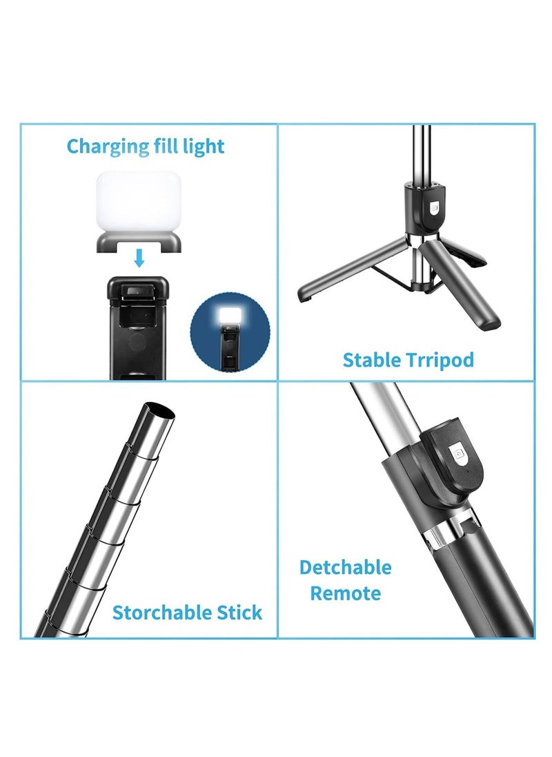ELTRAZONE - Foldable Tripod Monopod Selfie Stick Blue tooth With Wireless Button Shutter Selfie Stick With LED For iOS Android - Image 1