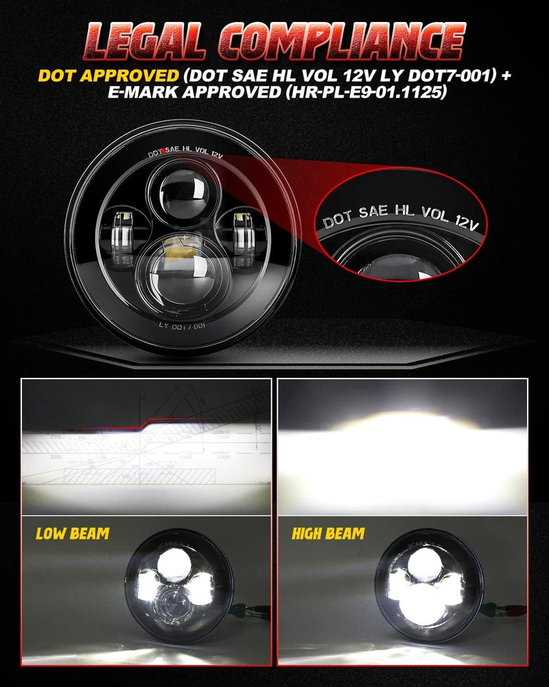 LX-LIGHT 1000% سطوع 7 بوصة مصابيح LED أمامية مضادة للتوهج دائرية H6024 متوافقة مع جيب رانجلر JK JKU TJ LJ شيفروليه فورد GMC دودج إلخ معتمدة من DOT شعاع مغلق أسود - Image 4