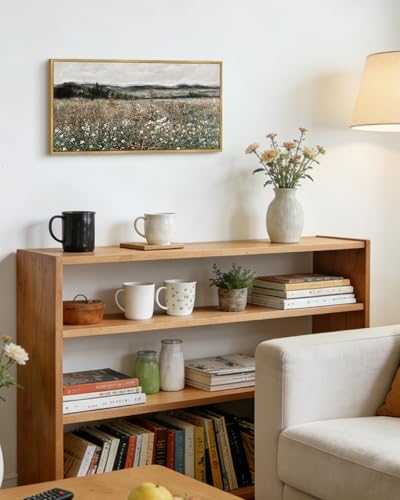KUVIOKE Vintage Landscape Framed Wall Art Meadow Sea of Flower Wall Prints Classic Retro Farmhouse Rustic Decorations for Living Room Bedroom 8x16in (Natural Framed) - Image 2