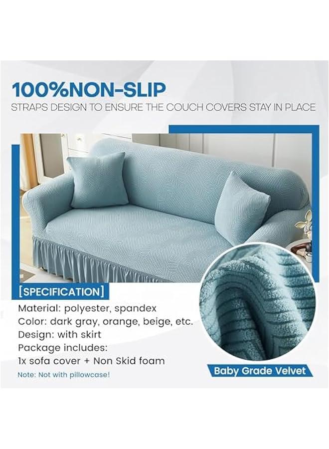 HOOKOR Sofa Cover with Skirt, Stretch Sofa Slipcover Spandex Non-Slip Soft Couch Covers, Washable Furniture Protector with Anti-Skid Foam and Thick Elastic Cord for Kids (Haze Blue, 2 Seater) - Image 4