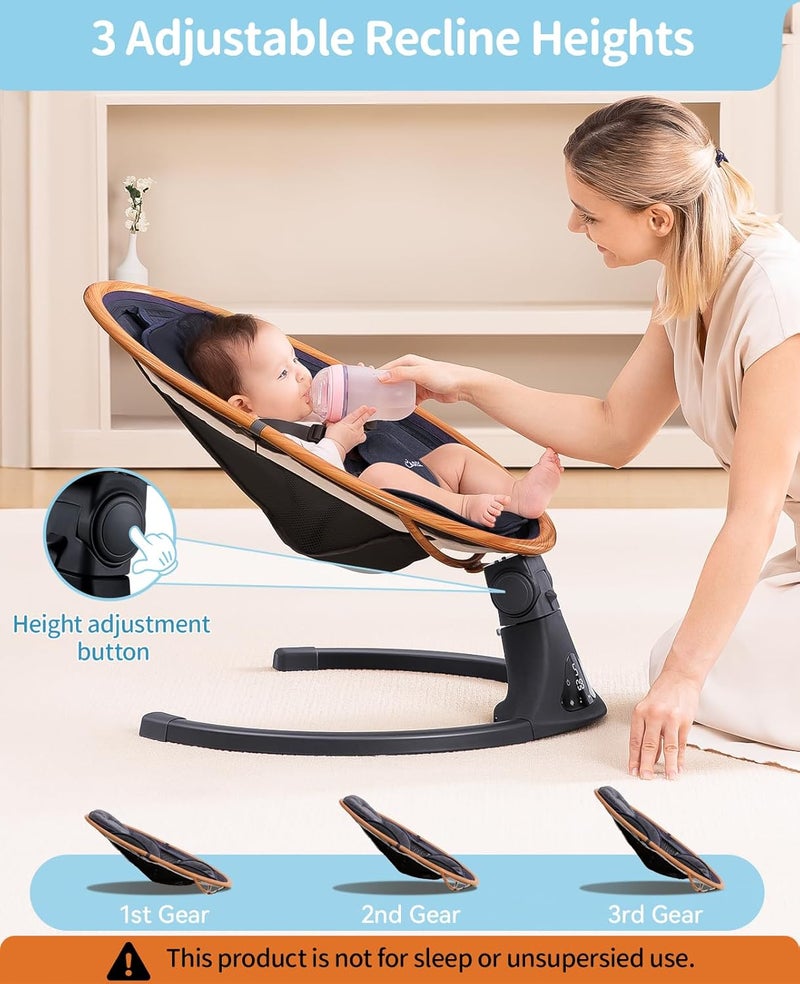 LAREX Baby Swing to Toddler Electric Infant Swing Portable for Newborn Boy Girl 5 Sway Speeds with Remote Control 12 Preset Melodies and Bluetooth 06 Months Max 20 LbsDark Wood Grain - Image 3