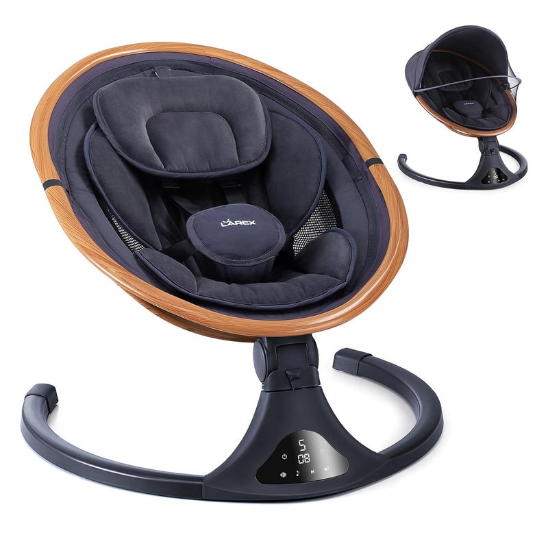 LAREX Baby Swing to Toddler Electric Infant Swing Portable for Newborn Boy Girl 5 Sway Speeds with Remote Control 12 Preset Melodies and Bluetooth 06 Months Max 20 LbsDark Wood Grain - Image 1