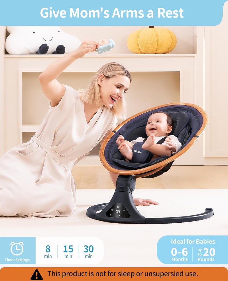 LAREX Baby Swing to Toddler Electric Infant Swing Portable for Newborn Boy Girl 5 Sway Speeds with Remote Control 12 Preset Melodies and Bluetooth 06 Months Max 20 LbsDark Wood Grain - Image 4