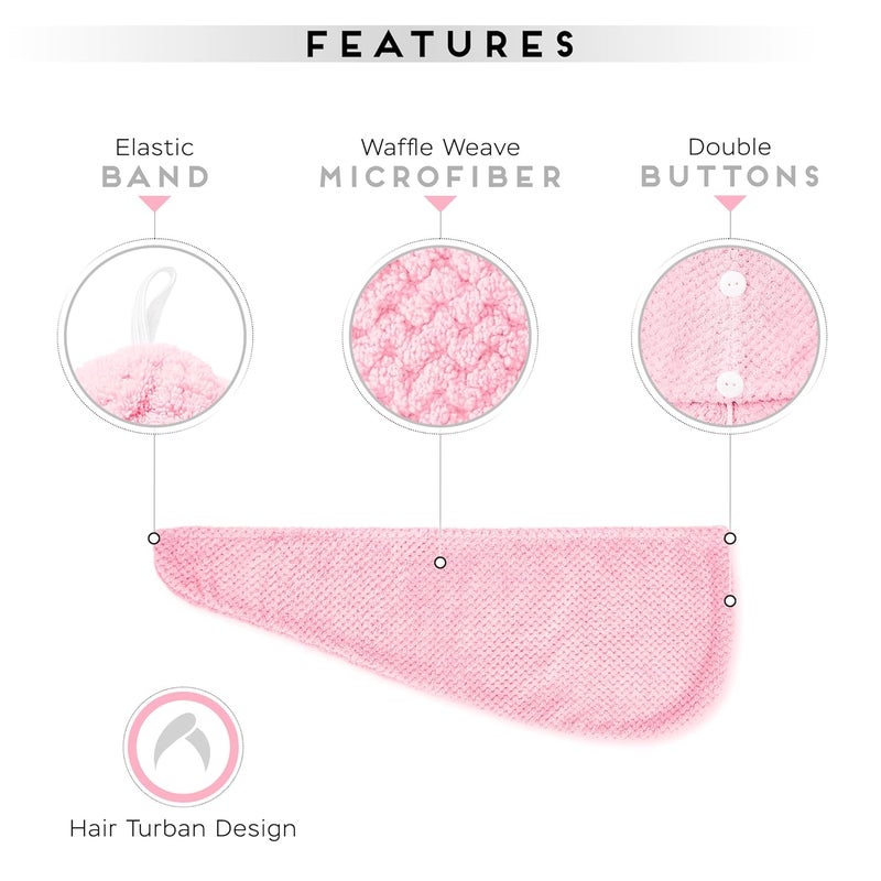 SimpleField 2 Pack Microfiber Hair Towel Wrap for Women, Anti Frizz Quick Drying Hair Turban for All Hair Style, Absorbent and Lightweight (Pink) - Image 3