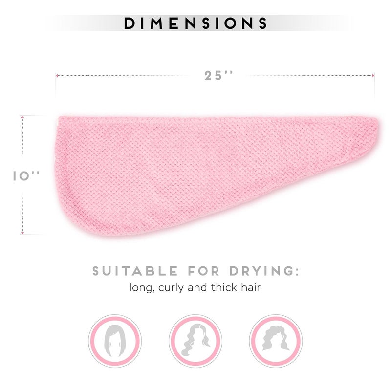 SimpleField 2 Pack Microfiber Hair Towel Wrap for Women, Anti Frizz Quick Drying Hair Turban for All Hair Style, Absorbent and Lightweight (Pink) - Image 5