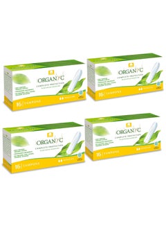 ORGANYC Certified 100% Organic Cotton Swabs for Moderate Flow, 4 Packs of 16 Units, Total 64 Units 