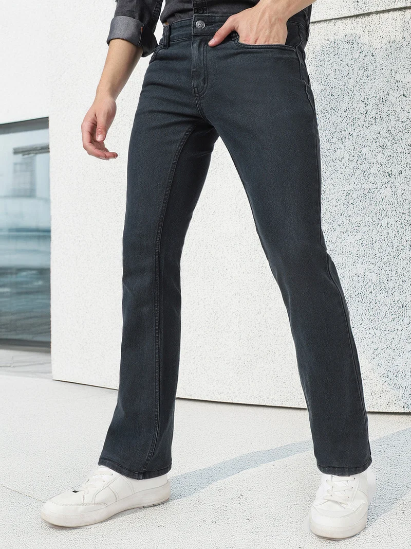 Urbano Fashion Men's Dark Grey Washed Bootcut Jeans Stretchable