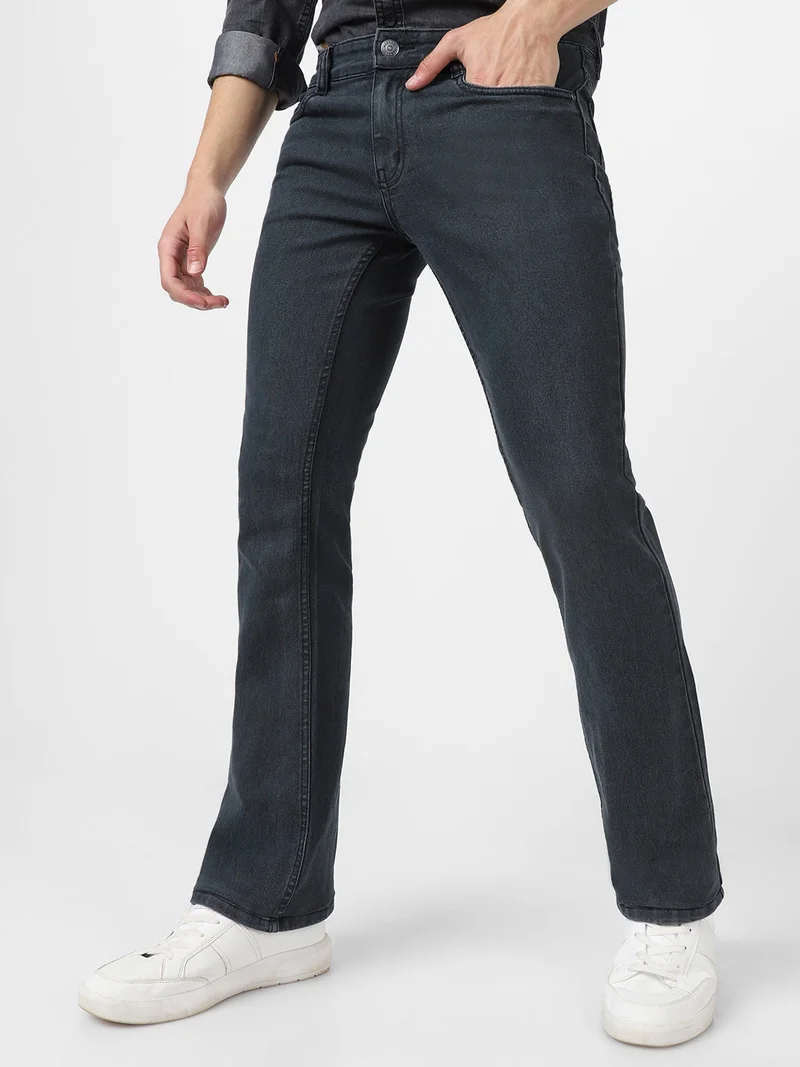 Urbano Fashion  Urbano Fashion Men's Dark Grey Washed Bootcut Jeans Stretchable for Men | Best Price UAE