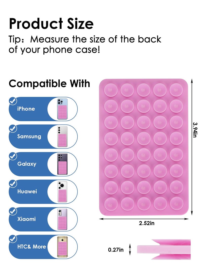 2-piece set of 40 silicone suction cup phone cases, double-sided installation, hands-free grip for phone accessories, suitable for selfies and videos, square double-sided silicone phone holder, suitable for iPhone and Android pink - Image 2