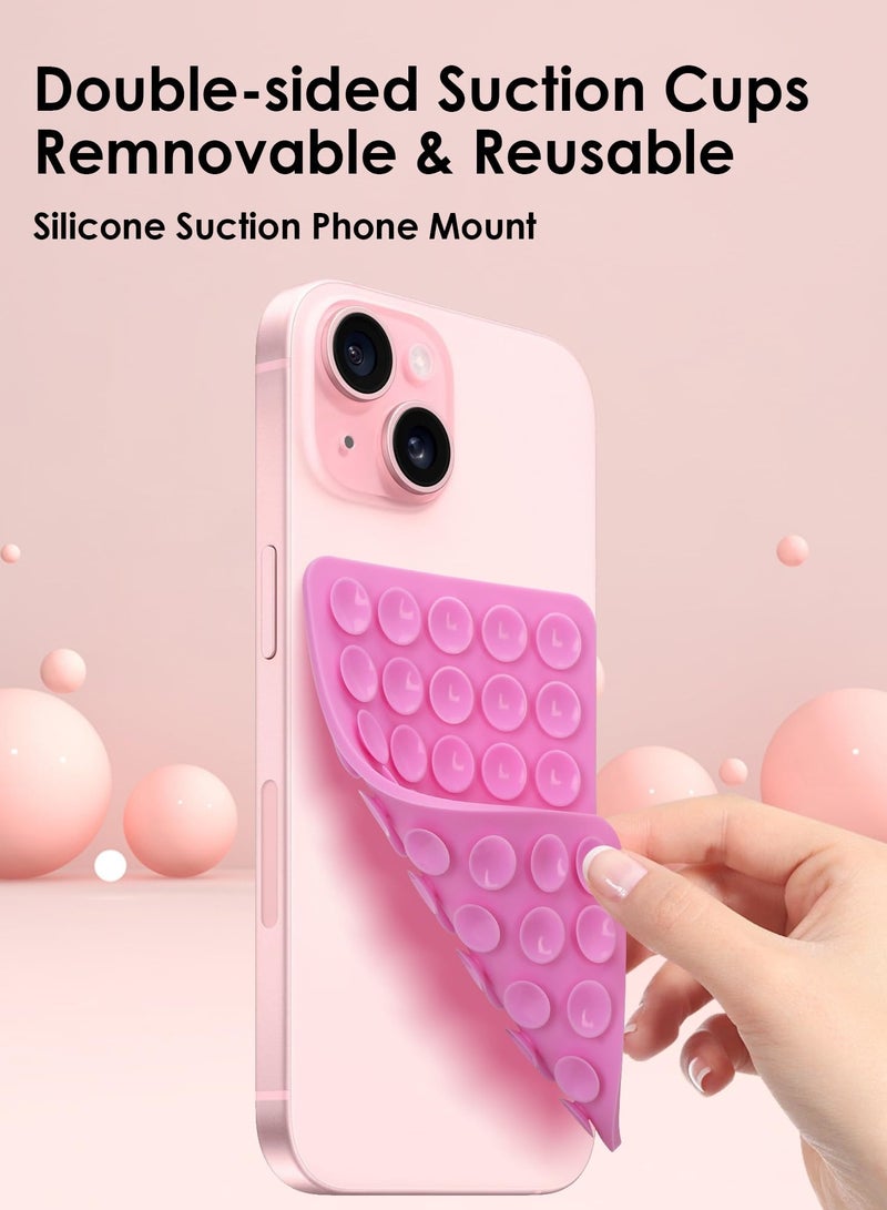 2-piece set of 40 silicone suction cup phone cases, double-sided installation, hands-free grip for phone accessories, suitable for selfies and videos, square double-sided silicone phone holder, suitable for iPhone and Android pink - Image 3