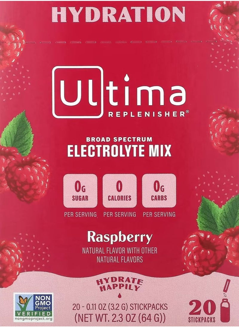 Ultima Replenisher Electrolyte Drink Mix Raspberry 20 Packets 0.11 oz 3.2 g Each  - Image 1