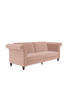 كنب سرير 2 في 1 بتصميم بسيط 3 مقاعد منجدة بالمخمل  -زهري82.5x237.5x86 cm