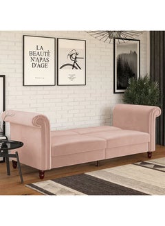 Simple 2 In 1 Sofabed 3-Seater Upholstered With Velvet 82.5x237.5x86 cm-Pink - pzsku/Z491E3F271325E3767F73Z/45/_/1655193601/ac818fda-a97b-4c60-a078-01983d390b88