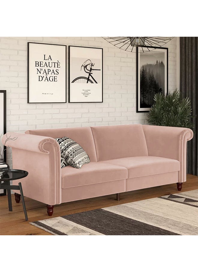 ريغال إن هاوس - كنب سرير 2 في 1 بتصميم بسيط 3 مقاعد منجدة بالمخمل  -زهري82.5x237.5x86 cm - Image 1