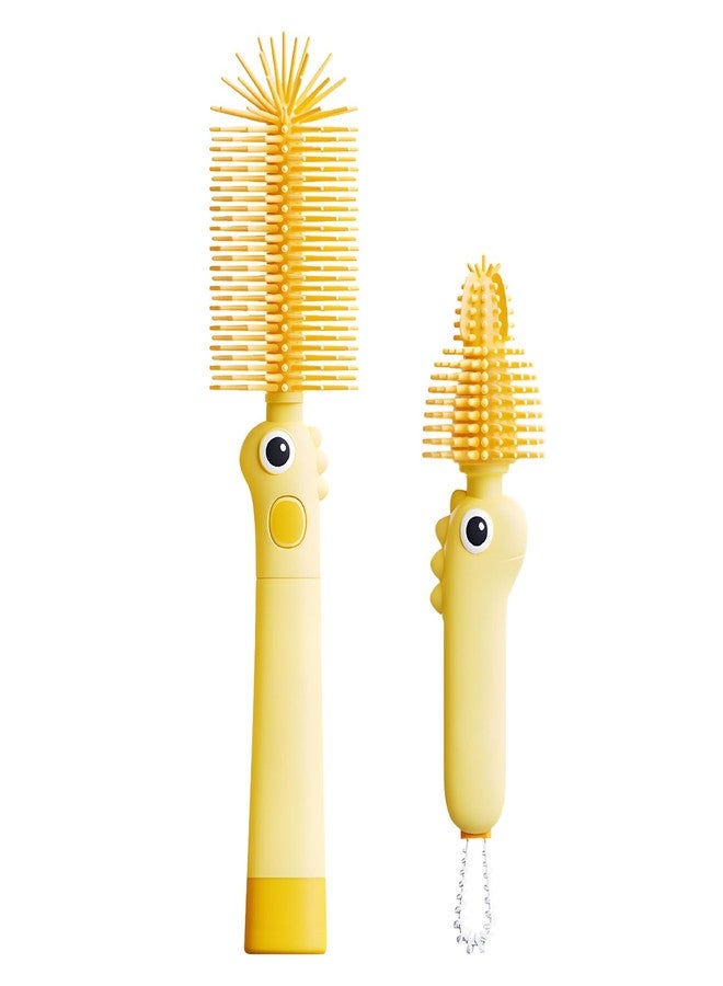 Kesttenn Silicone Baby Bottle Brush Set,4-in-1 Bottle Cleaner for Nipples,Lids & Cups with Narrow Brush for Deep Cleaning Water Bottles & Straws (Yellow) - Image 1