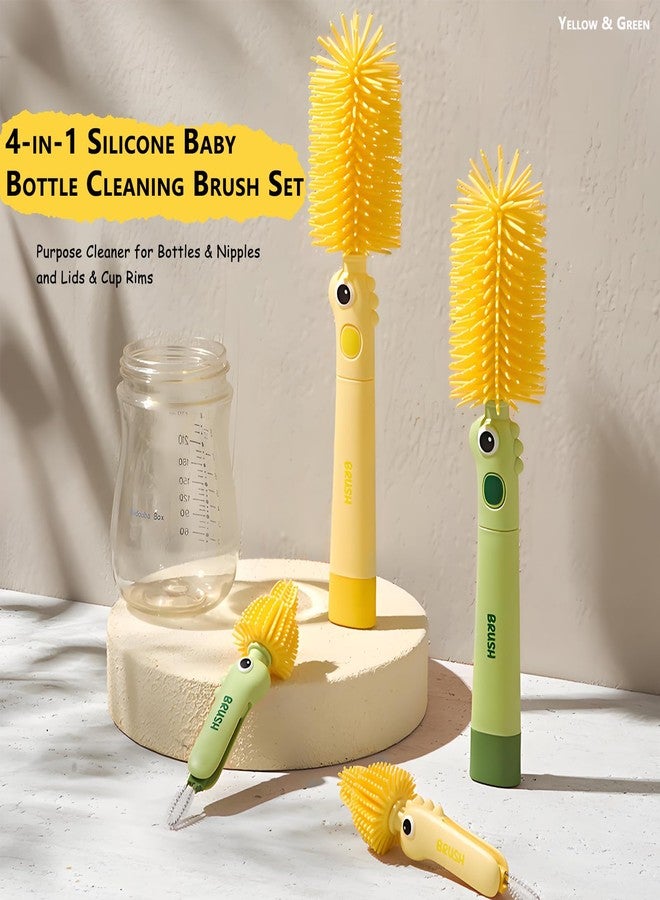 Kesttenn Silicone Baby Bottle Brush Set,4-in-1 Bottle Cleaner for Nipples,Lids & Cups with Narrow Brush for Deep Cleaning Water Bottles & Straws (Yellow) - Image 4