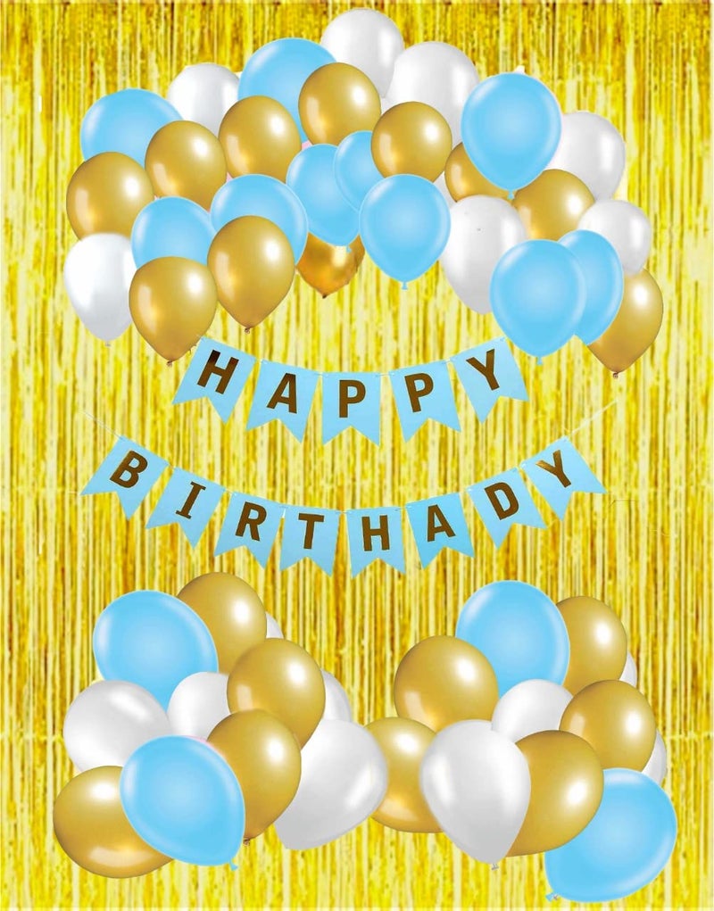 HK balloons Pack Of 34 Pcs Happy Birthday Banner Decoration Kit Set With Metallic Balloons Blue Banner Set Pack Of 34 - Image 1