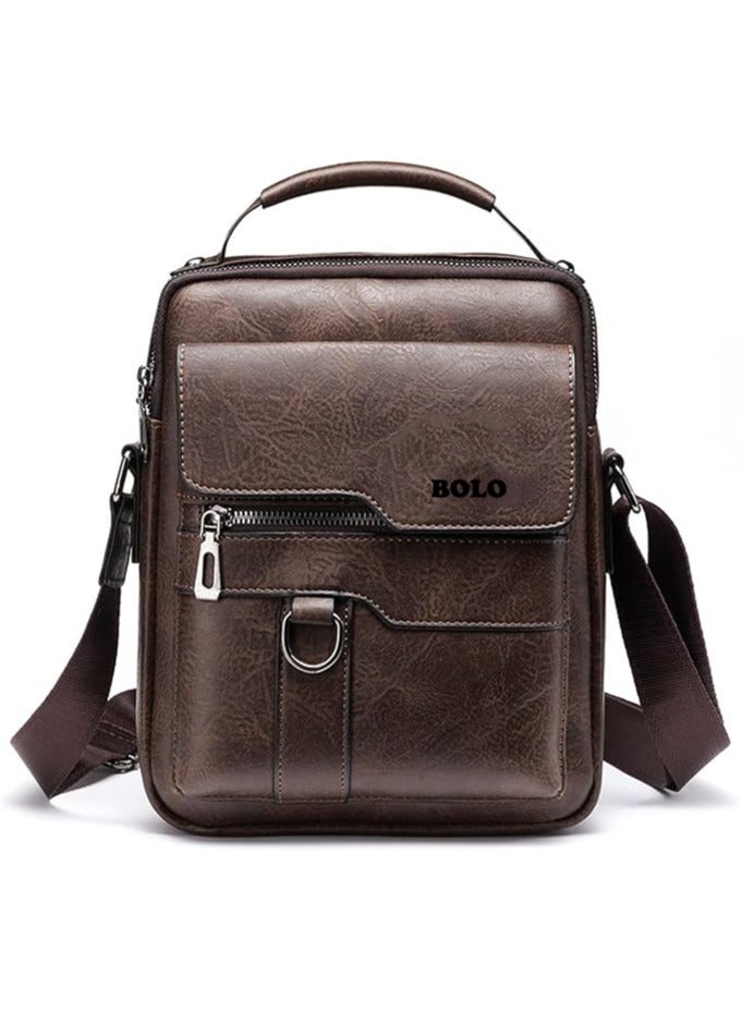 بولو حقيبة كروس رجالية من جلد البولي يوريثان عالي الجودة، بني - Image 1