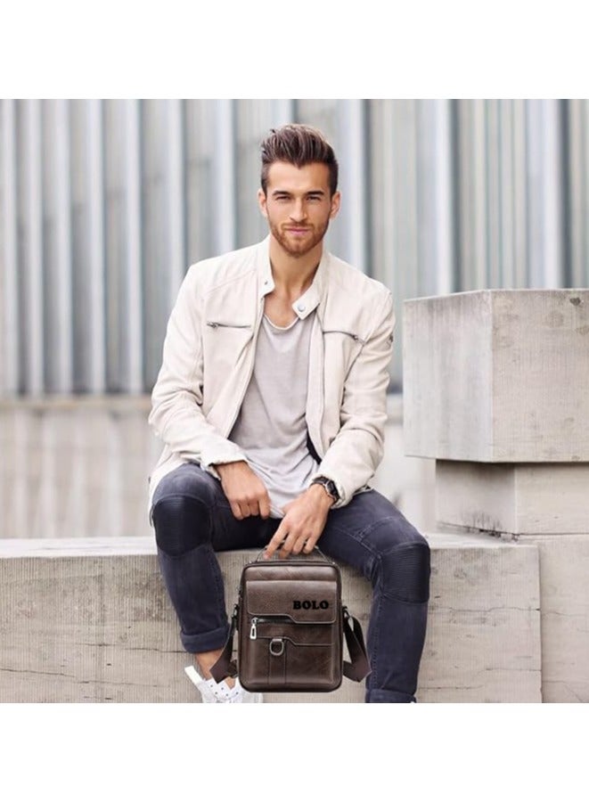 بولو حقيبة كروس رجالية من جلد البولي يوريثان عالي الجودة، بني - Image 2