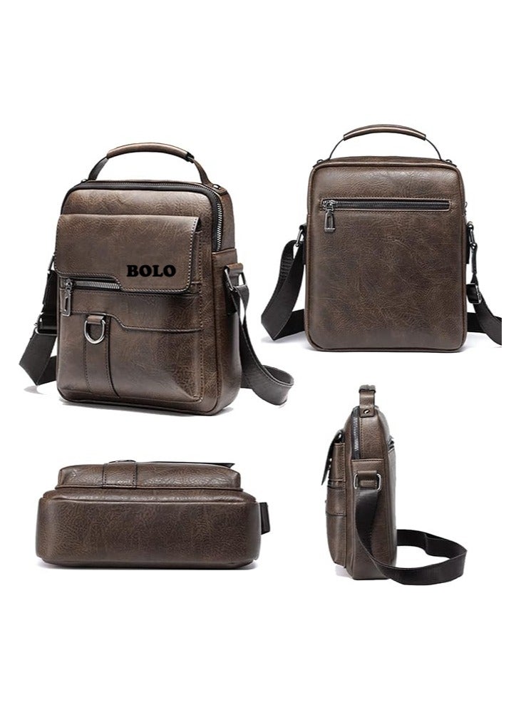 بولو حقيبة كروس رجالية من جلد البولي يوريثان عالي الجودة، بني - Image 3