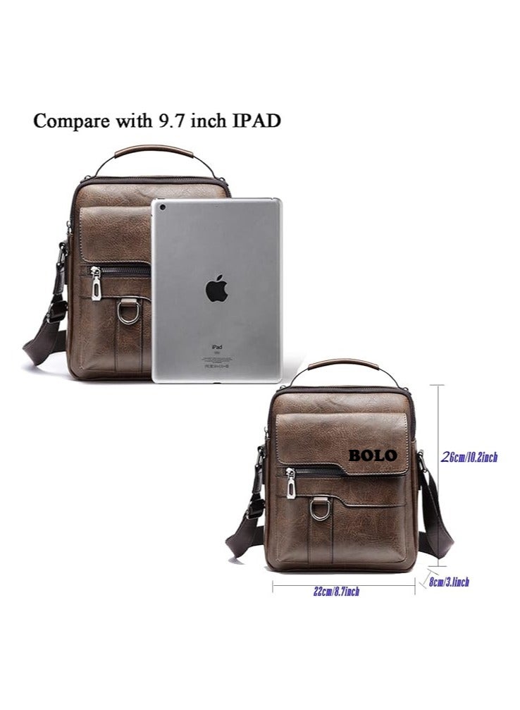 بولو حقيبة كروس رجالية من جلد البولي يوريثان عالي الجودة، بني - Image 4