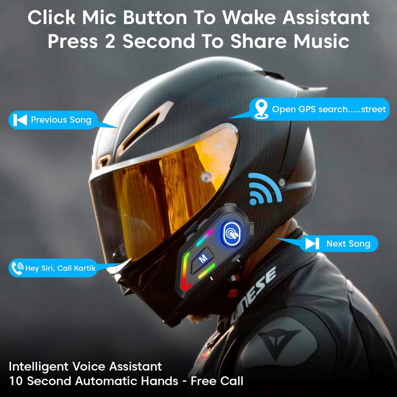 Sounce Jarvis Voyager Motorcycle Helmet Bluetooth Headset – Wireless On-Ear Helmet Speakers with Dual Phone Connection, GPS & Music Support, 800mAh Battery, IP67 Waterproof, Voice Control - Image 2
