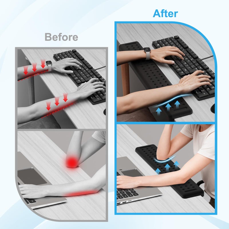 Leolee L-Shaped Desk Long Wrist Rest Elbow 60CM, Black Memory Foam Arm Rest for Desk with Non-Slip Base, Ergonomic Desk Edge Cushion, Wrist Support for Computer Keyboard, Typing, Office, Home - Image 3