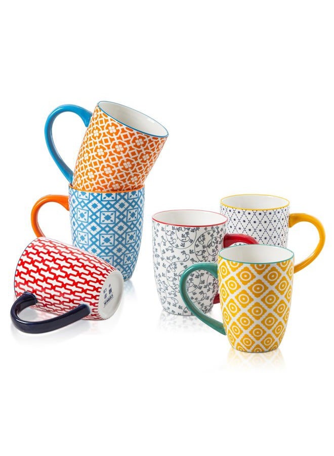 Cerkik Ceramic Coffee Mugs Set - 16 Oz Large Porcelain Tea Cups with Handle for Women Men Cocoa Latte Cappuccino - Christmas Housewarming Gift - Microwave Dishwasher Safe - Set of 6 - Assorted Colors - Image 1