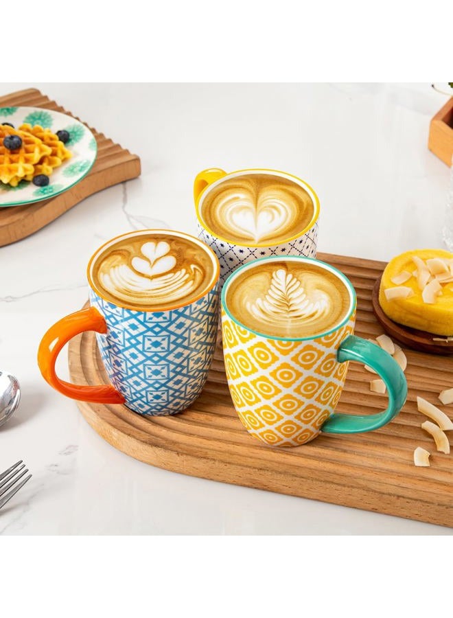 Cerkik Ceramic Coffee Mugs Set - 16 Oz Large Porcelain Tea Cups with Handle for Women Men Cocoa Latte Cappuccino - Christmas Housewarming Gift - Microwave Dishwasher Safe - Set of 6 - Assorted Colors - Image 3