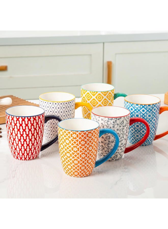 Cerkik Ceramic Coffee Mugs Set - 16 Oz Large Porcelain Tea Cups with Handle for Women Men Cocoa Latte Cappuccino - Christmas Housewarming Gift - Microwave Dishwasher Safe - Set of 6 - Assorted Colors - Image 5