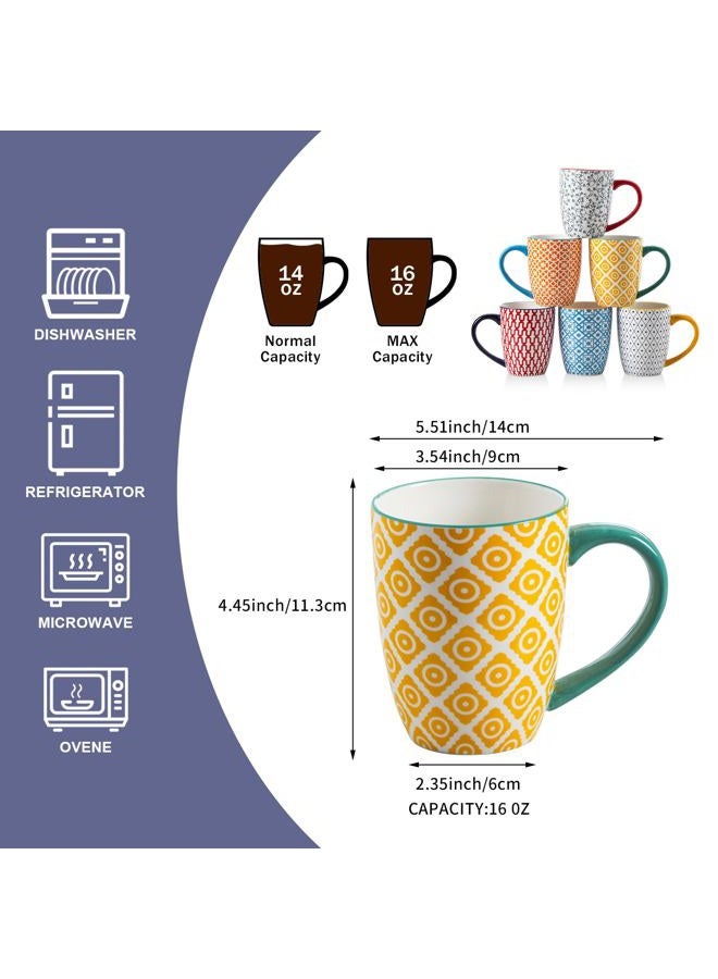Cerkik Ceramic Coffee Mugs Set - 16 Oz Large Porcelain Tea Cups with Handle for Women Men Cocoa Latte Cappuccino - Christmas Housewarming Gift - Microwave Dishwasher Safe - Set of 6 - Assorted Colors - Image 4