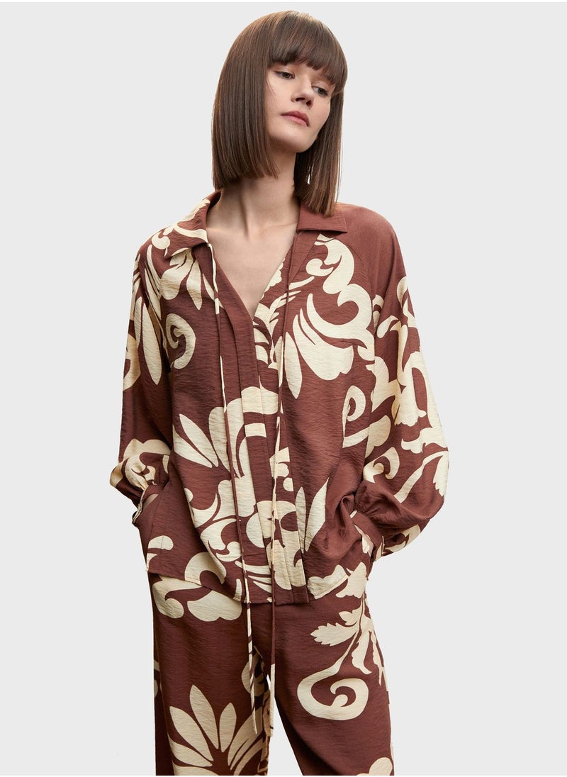 MANGO - Tie Detail Printed Top - Image 1
