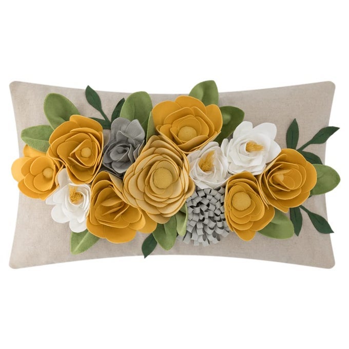 DECORATIVE 3D FLOWER THROW PILLOW COVERS ACCENT FLORAL PILLOWCASES FOR COUCH BED HOME LIVING ROOM FARMHOUSE DECOR 12X20 INCH YELLOW