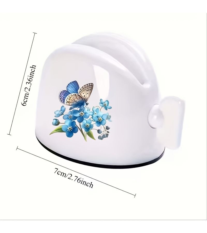 1pc Blue Flower Butterfly Print Manual Toothpaste Dispenser With Lamb Design Easy Squeeze Convenient Use - Image 2