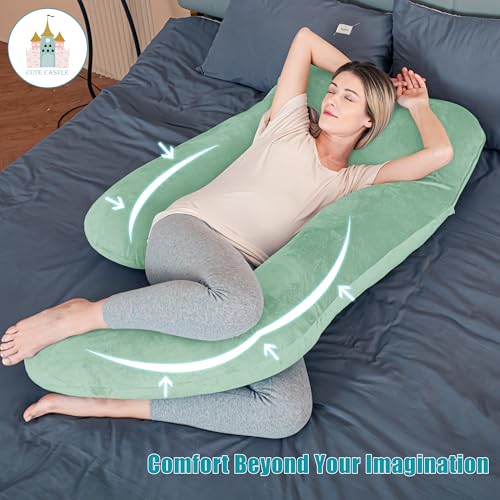 Cute Castle Pregnancy Pillows, Soft U-Shape Maternity Pillow with Removable Cover - Full Body Pillows for Adults Sleeping - Pregnancy Must Haves - Jumbo 57 Inch - Green - Image 2