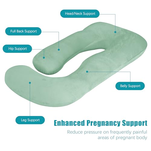 Cute Castle Pregnancy Pillows, Soft U-Shape Maternity Pillow with Removable Cover - Full Body Pillows for Adults Sleeping - Pregnancy Must Haves - Jumbo 57 Inch - Green - Image 4